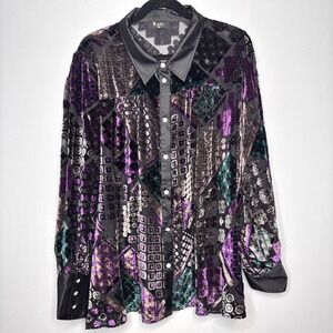 Meritt Velvet Tunic‎ Top Womens Size 1XL Burnout Sheer Patchwork Balloon Sleeve
